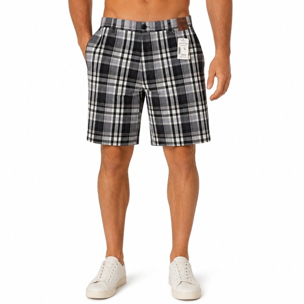 Plaid Flat Front Mens Shorts Waist 46 NWT